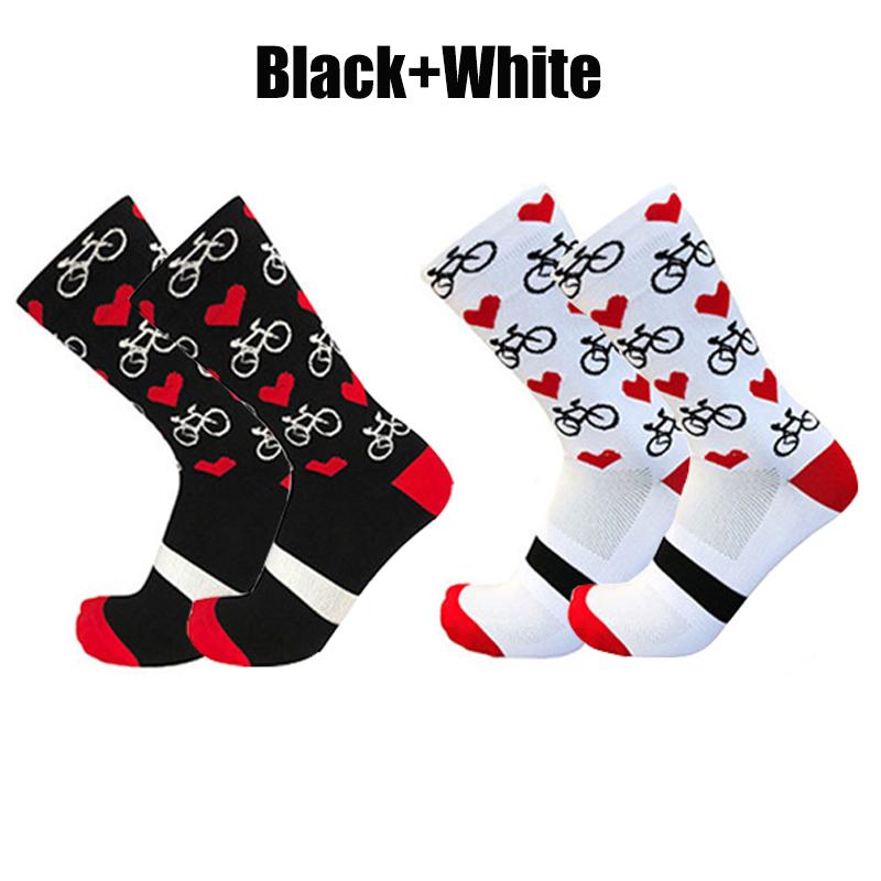 Radsocken Herren Damen Professionell Sport Pro Kompression Rennradsocken Mountainbike-Socken Rennsocken Herzmuster