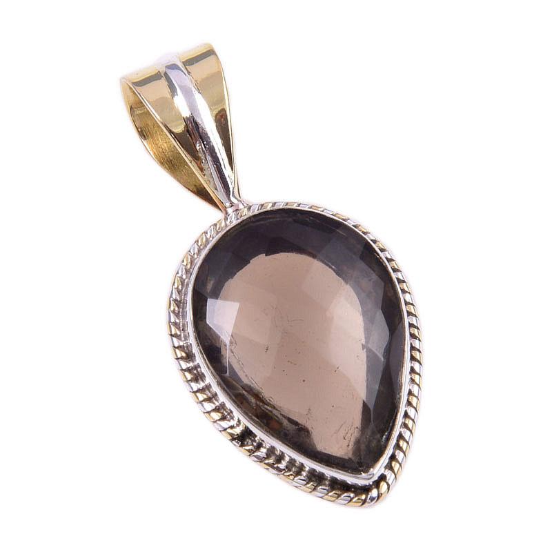 Natural Smoky Quartz 925 Solid Sterling Silver TwoTone Gift Pendant 1.25" a4E07