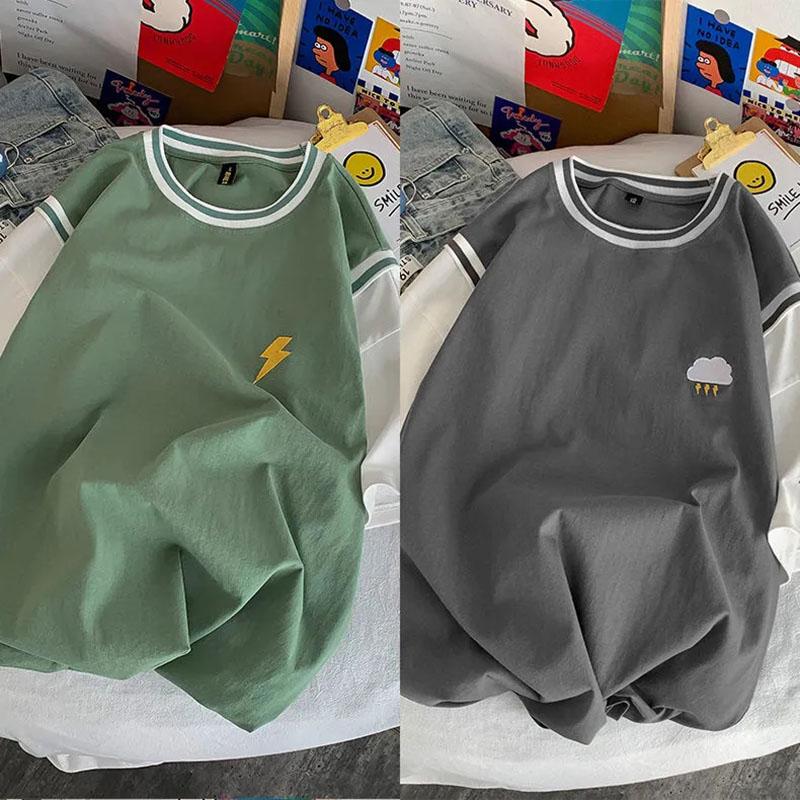 Tops Frauen Baumwolle Sommer Rundhals T-shirt kurzarm Lose Gedruckt Gefälschte Zwei Lose Bequeme Tops