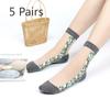 5 Pairs of Ladies Autumn Thin Floral Embroidered Glass Silk Clear Cotton Bottom Crystal Ice Stockings