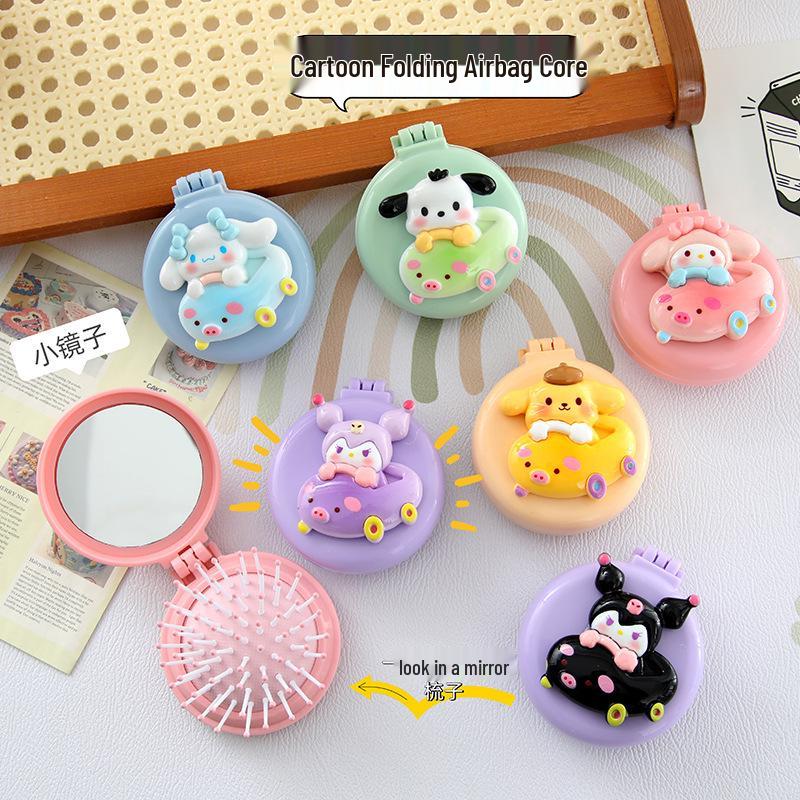 Cute Cartoon Folding Massage Comb for Girls - Portable Round Air Cushion Design