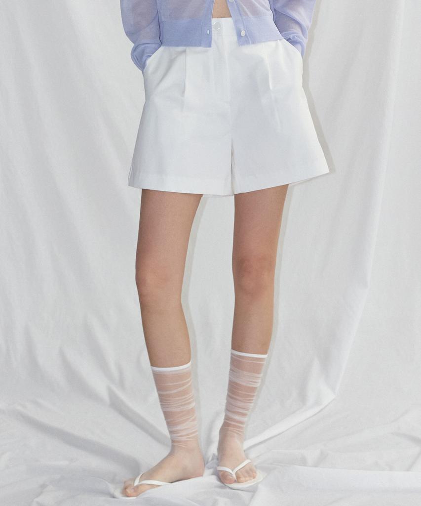 CITYBREEZE Cotton Single-Pleat Shorts_White