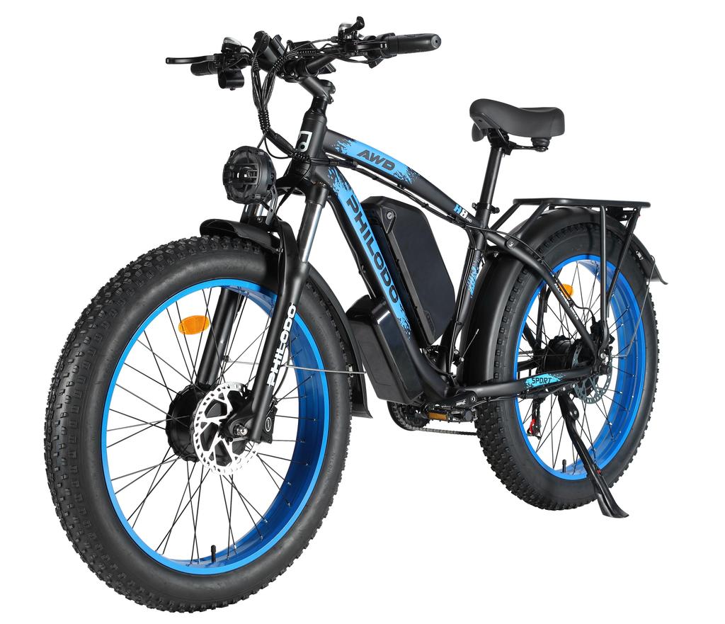 PHILODO H8 3000W Dual-Motor Elektrofahrrad 48V26Ah Akku 26 Zoll All-Terrain Breitreifen 150KG Zuladung E-Mountainbike für Erwachsene mit Kindersitz