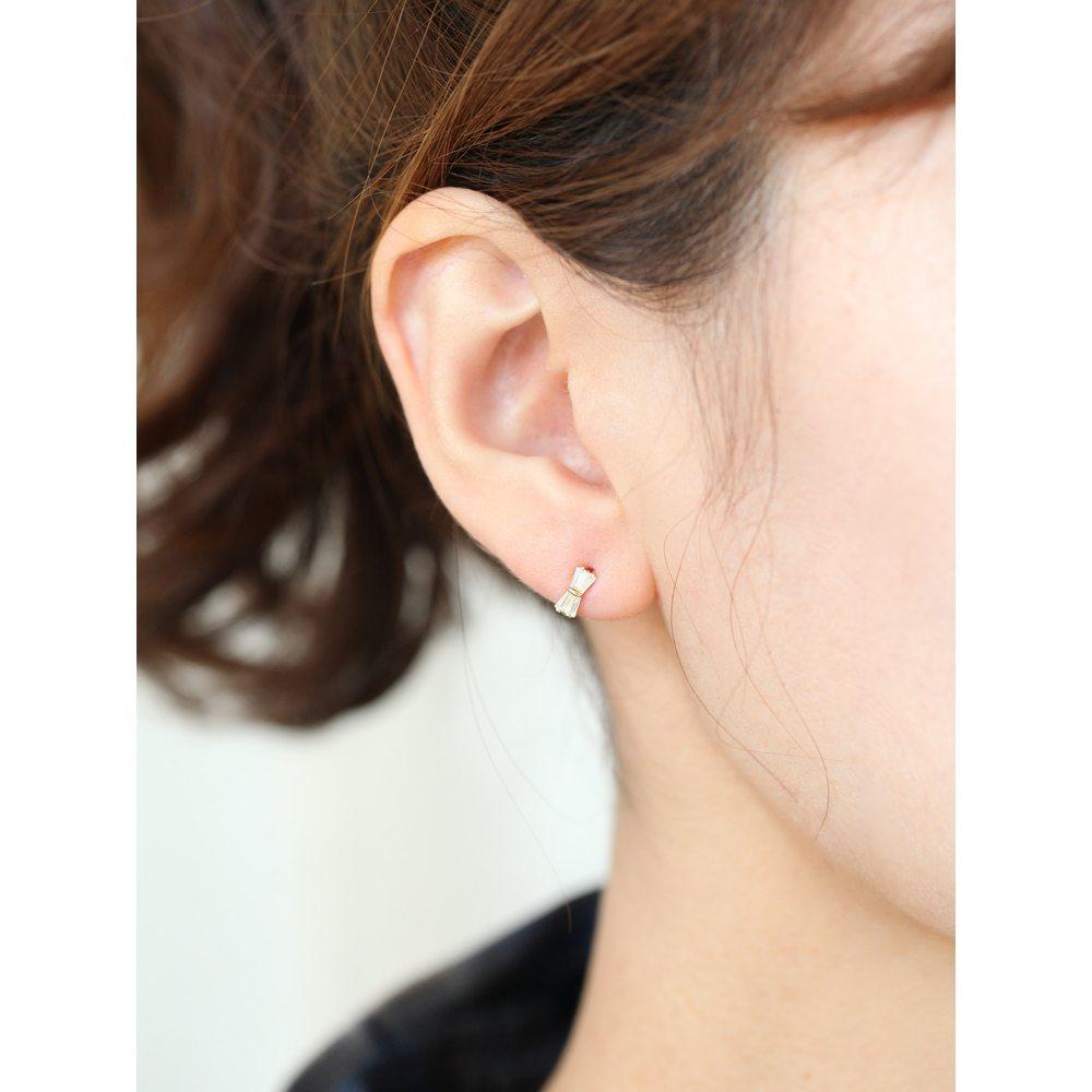 14K Ribbon Cubic Ring Piercing Earrings
