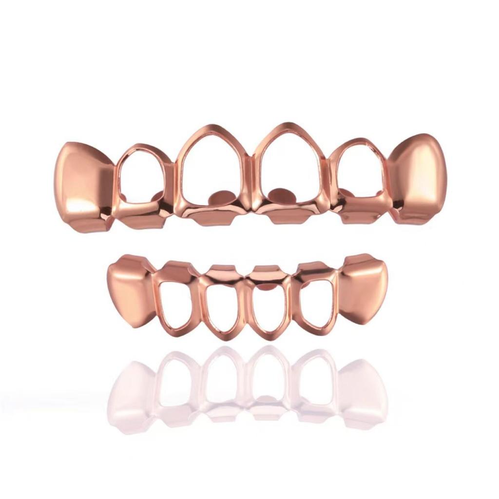 European Six-Tooth & Four-Tooth Hollow Fangs with Flat Teeth Hip Hop Grill Set