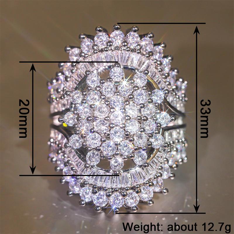 Huitan Sparkling Women Ring Full Shining Cubic Zirconia Luxury Accessories Silver Color Geometric Special Party Lady Jewelry