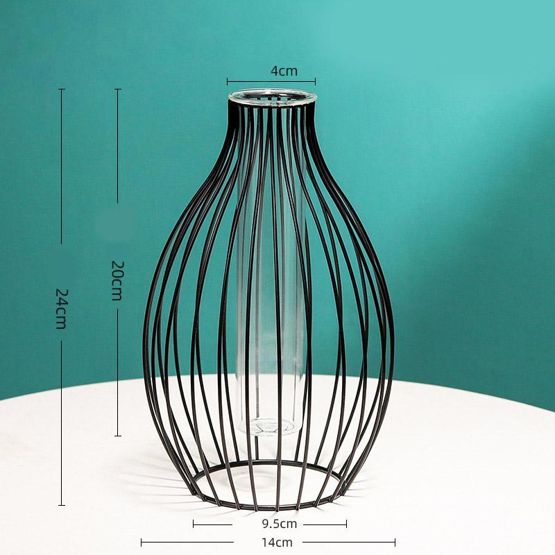 Nordic Ins Home Decoration Iron Geometric Glass Plant Flower Vase Decoration Desktop Dried Flower Decorative Vase