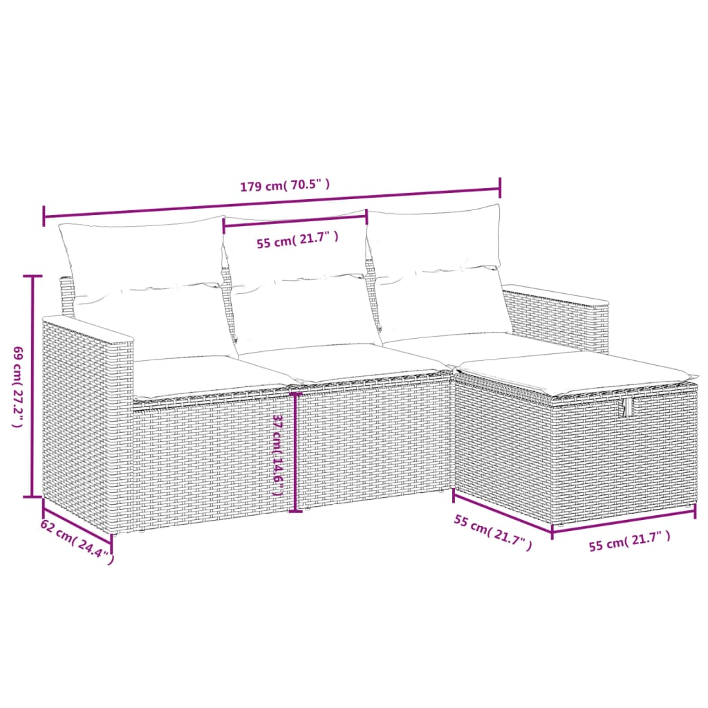 4 Piece Outdoor Sofa Set with Cushions Black Poly Rattan