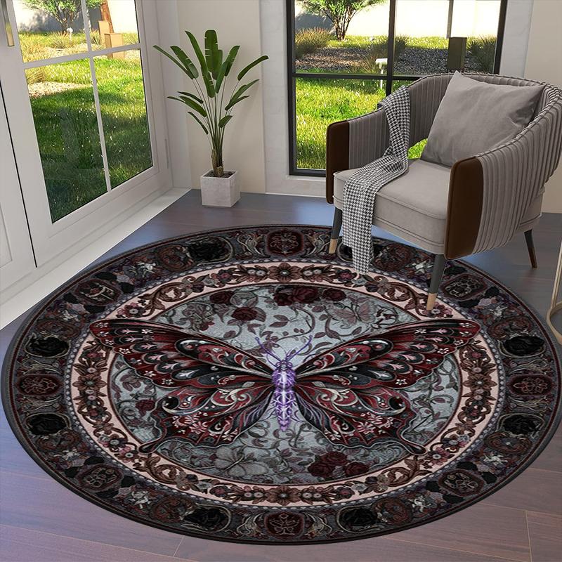 Schmetterling Gotischer Prunk Runder Teppich, Teppich für Wohnzimmer Schlafzimmer Sofa Spielzimmer Dekor, Rutschfeste Fußmatte83