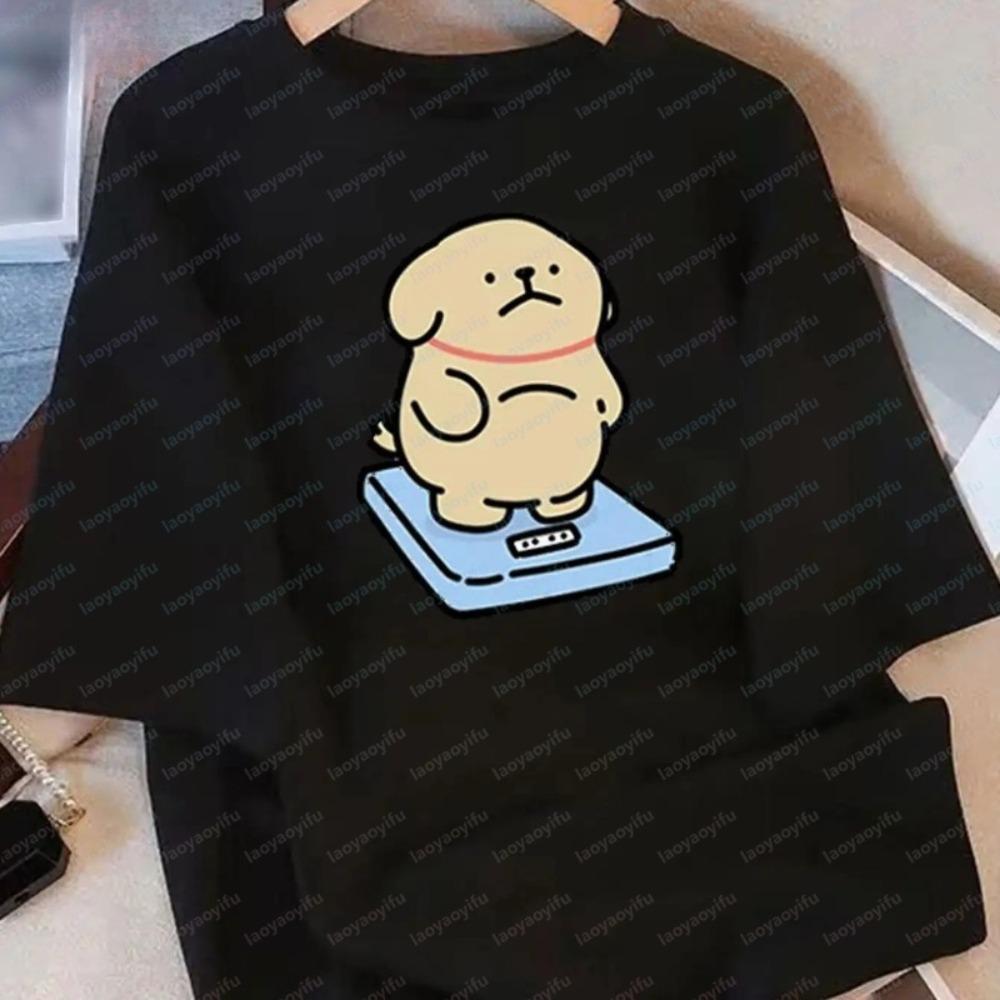 Casual Short-Sleeved Cotton T-Shirt  Round-Neck Cute Cartoon Puppy Graphic Tee Breathable Versatile Casual Wear Women Clothing