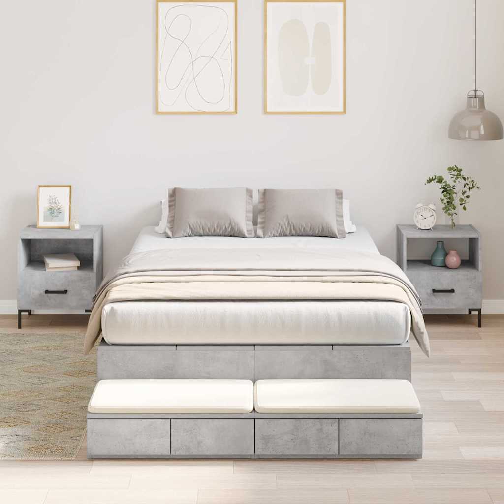 Storage Bed Frame Concrete Grey 120 cm Wood Based Material