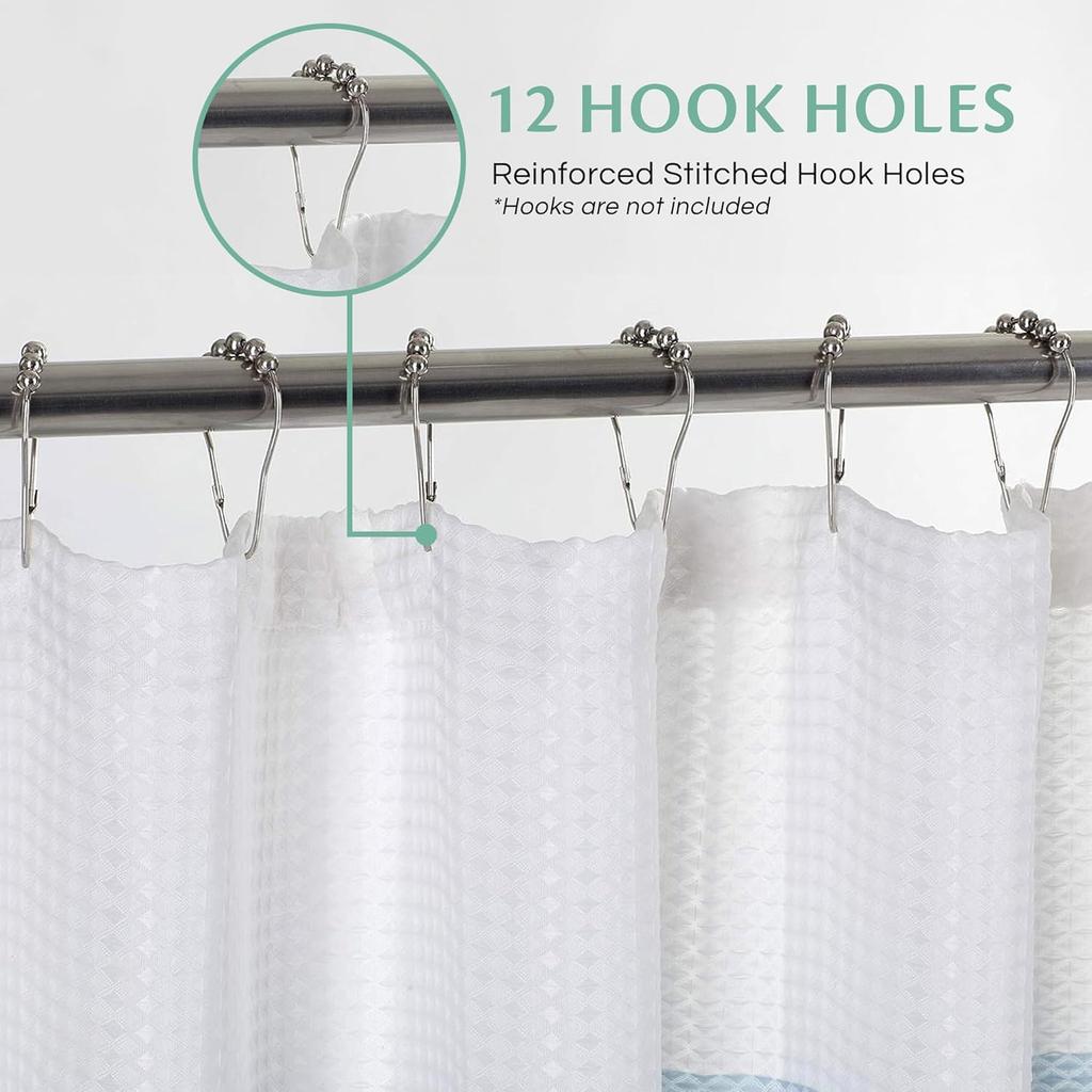 Waffle Waterproof Shower Curtain, Green Stripe Decorative Shower Curtain With Hooks, Waterproof Fabric Bathroom Shower Curtain