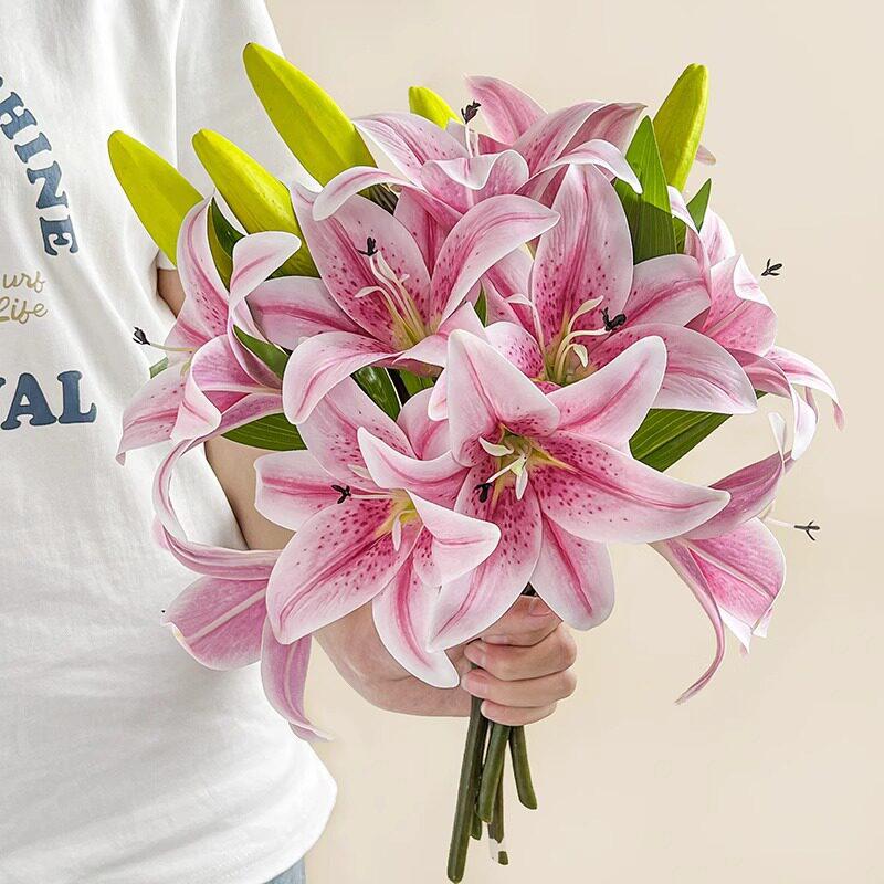 Artificial Lily Decorations Fake Flower Plants Accessories Artificial Flowers For Vases Desk Accessories Wedding Bridal Bouquet