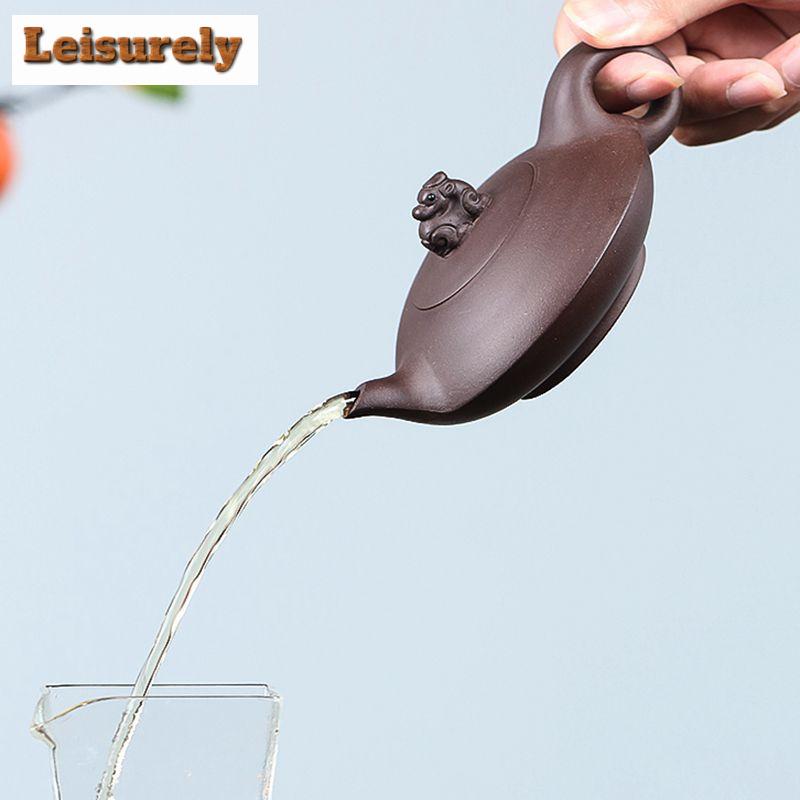 180ml Antique Yixing Purple Clay Teapots Handmade Auspicious Beast Pot Raw Ore Purple Mud Kettle With Strainer Zisha Teaset Gift