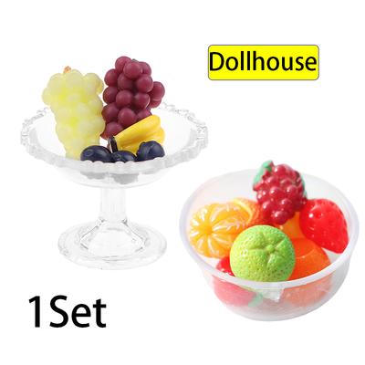 1Conjunto 1:12 Casa de Bonecas Miniatura Forma de Sobremesa Suporte para Bolo Bandeja de Frutas C/Fruta Simulação Ornamento Decoração de Casa de Bonecas Brinquedo