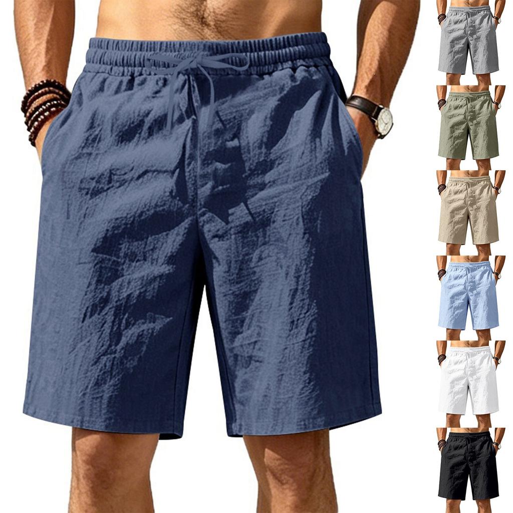 Men's Breathable Linen Sports Drawstring Vacation Beach Five-pocket Shorts