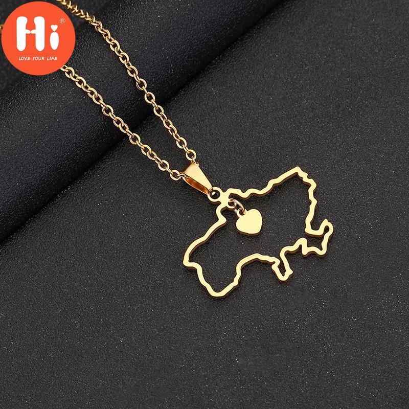 Hi Fashion Outline Ukrajinská mapa s príveskom náhrdelník s vlajkou srdca z nehrdzavejúcej ocele