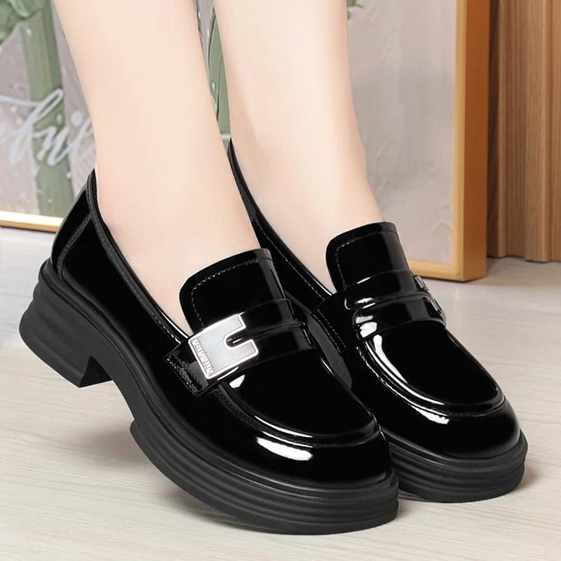 Fashion Chunky Loafers Shoes 2025 Spring Women Japanese Style Slip On Black Single Pumps Shoes Women Fashion Girls Thick Sole Heel