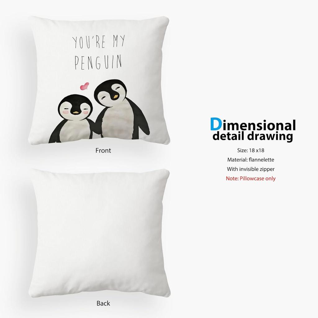Voatok You're My Penguin Decorative Throw Pillow Case, 18 x 18 inch Penguin Decorations Home Decor Cushion Cover, Long Distance Relationship Gifts,