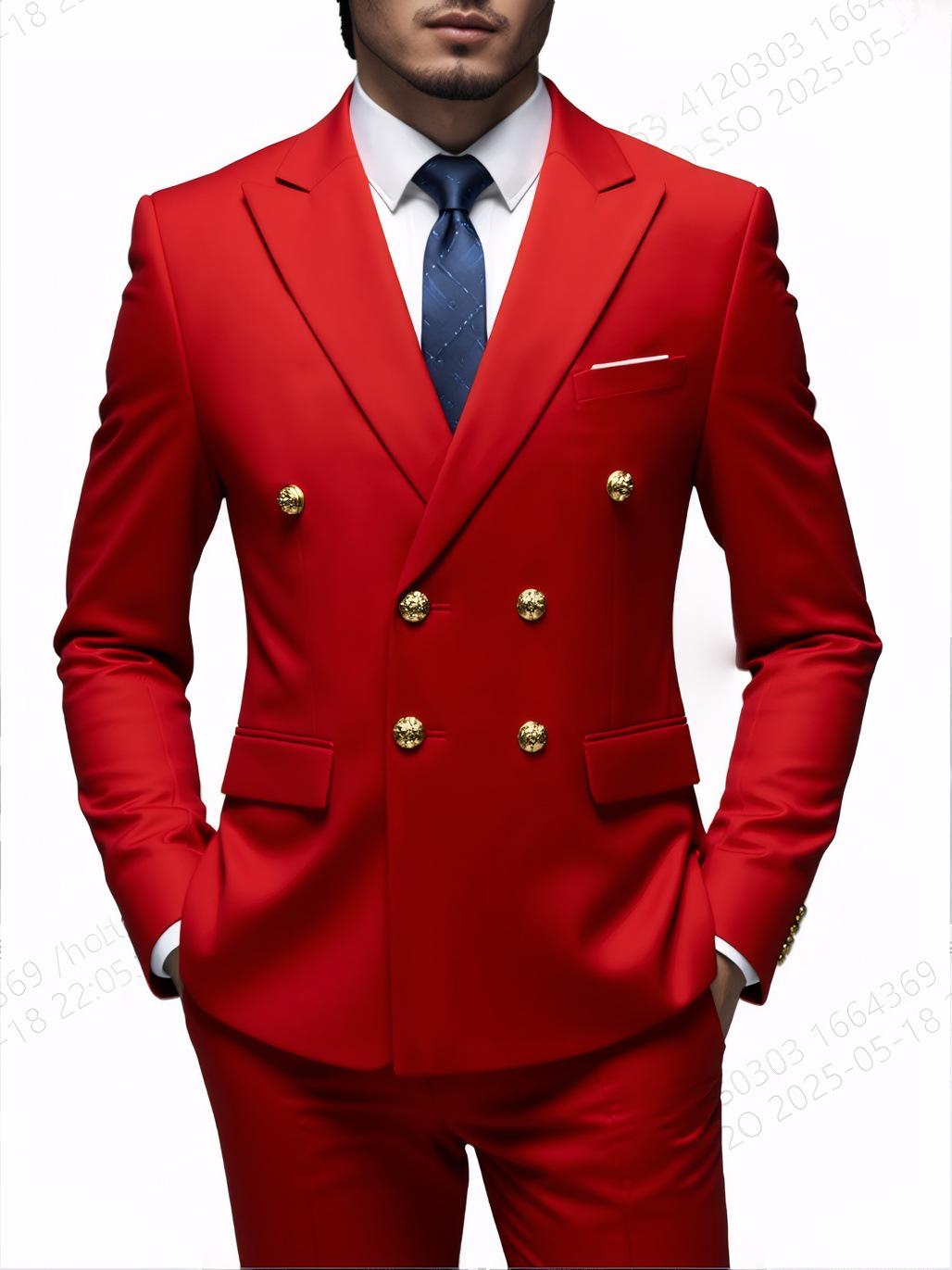 European Size Men`s Double-Breasted Gold Button