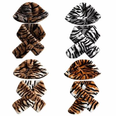 Faux Mink Fur Faux Fur Hat Thick Warm Mink Fur Bucket Cap Leopard Print Scarf  Women Ladies