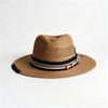 Fashion Black Men'S Summer Straw Woven Fedora Hat Panama Hat Wide Brim Summer Beach Sun Hat Playing Card Accessory