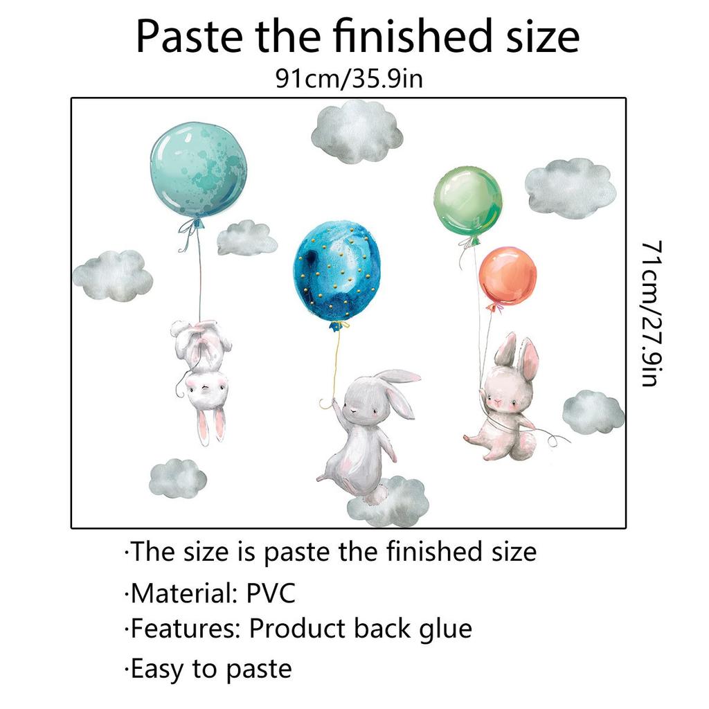 New Animal Cartoon Wall Stickers for Kids Rooms Balloon Bunny Decorative 3D Wall Stickers for Children Rooms Large Kids Wall Decals