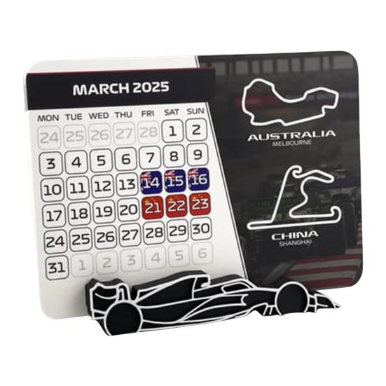 2025 Racing Calendar with Car Stand Desktop Calendar Home Office Schedule Planner for Motorsport Fans Racing Enthusiasts