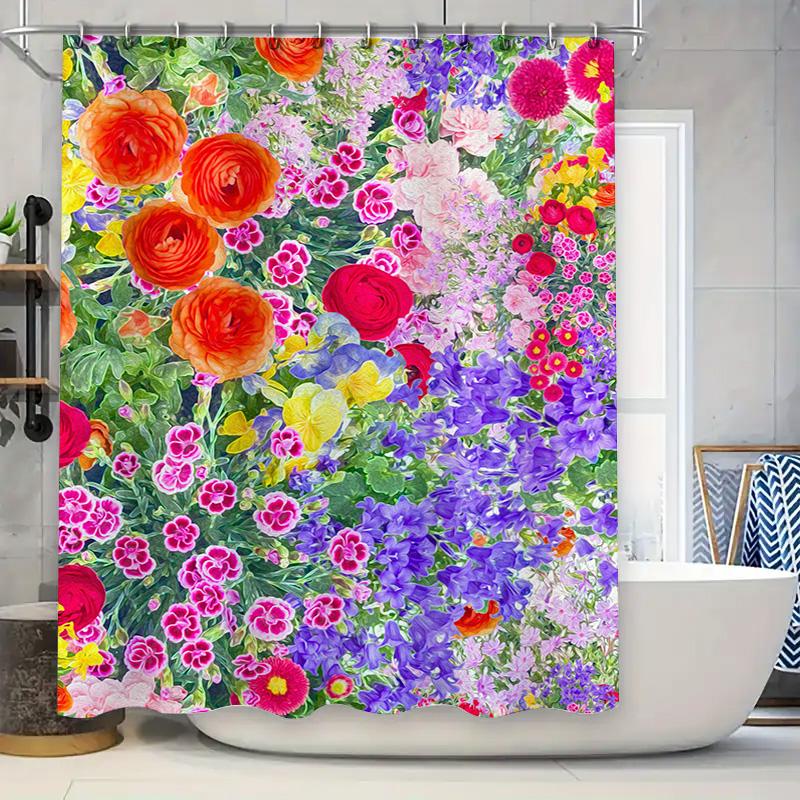 

Bright Floral Shower Curtain Colorful Printed Bath Decoration For Bathroom Decor 3D Watercolor Flower Design Made With Waterproo W60H190(CM)-1 Pcs