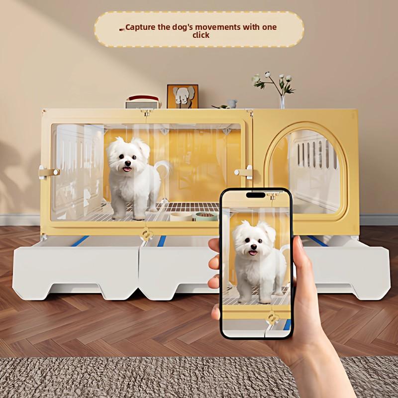Villa per Cani Piccoli con Toilette Gabbia Trasparente Panoramica per Animali Domestici Suite Monostanza Casa per Animali Domestici Spaziosa Separazione Sistema di Canile per Cani