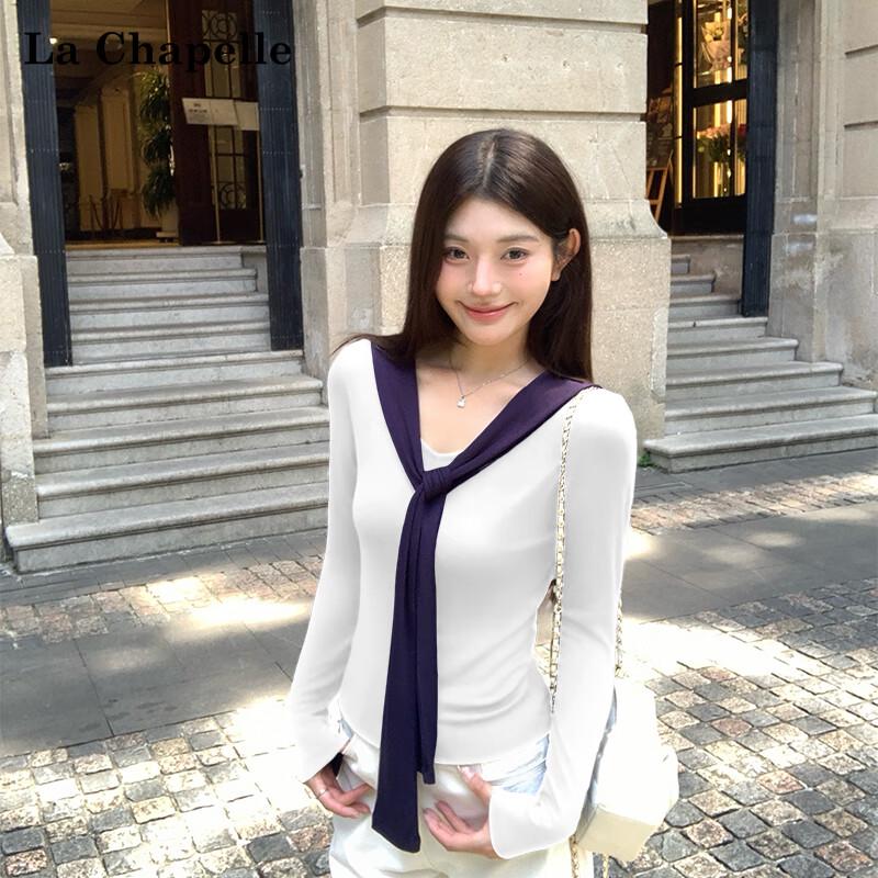 La Chapelle Women s Navy Collar V-Neck Long Sleeve Base Layer Top XL