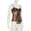 European & American Retro Print Spaghetti Strap Waist-Cinching Slim Bandeau Top