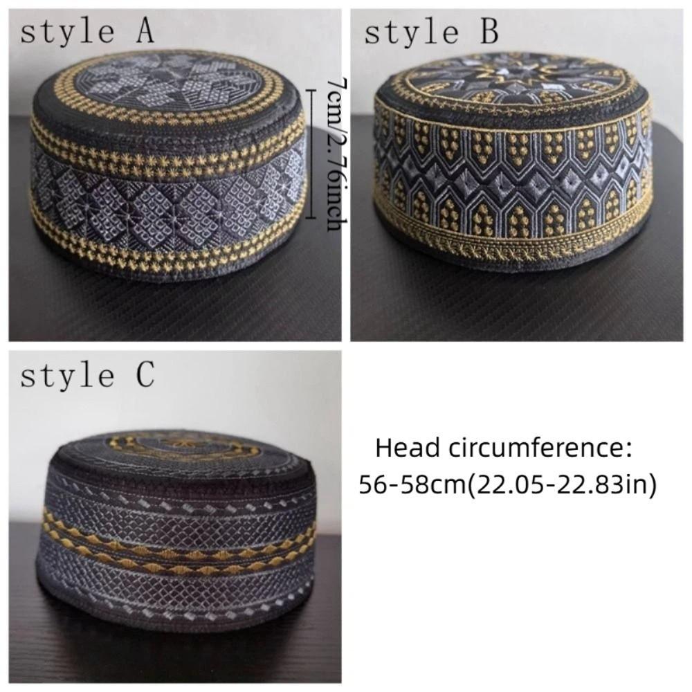 Turban Hats Ethnic Style Islam Flat Cap Breathable Round Embroider Bonnet Beanie Comfortable Thin Ramadan Hat Ethnic Male