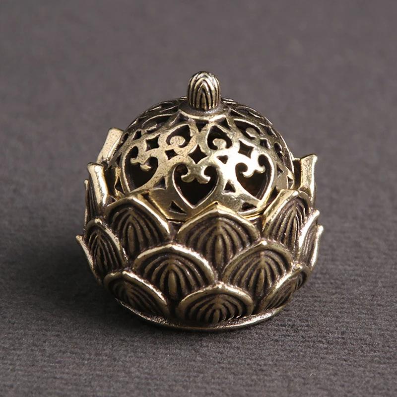Retro Copper Small Lotus Pocket Hollow Out Incense Stick Burner Brass Incense Holder With Cover Home Decoration Sandalwood Cense