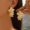 Vintage Gold Color Flower Pendant Earrings for Women Exaggerated Metal Double Flower Statement Earrings Jewelry Gifts 2025