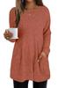 Women's Crew Neck Long Sleeve Knit Tunic Loose Fit Elegant Casual Solid Color Pocket Long Top Fall Pullover Shirt