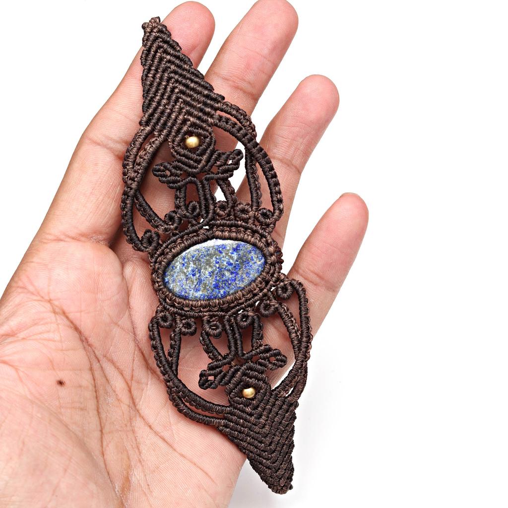 Macrame Bracelet Natural Lapis Handmade Beads Lazuli Gemstone Adjustable