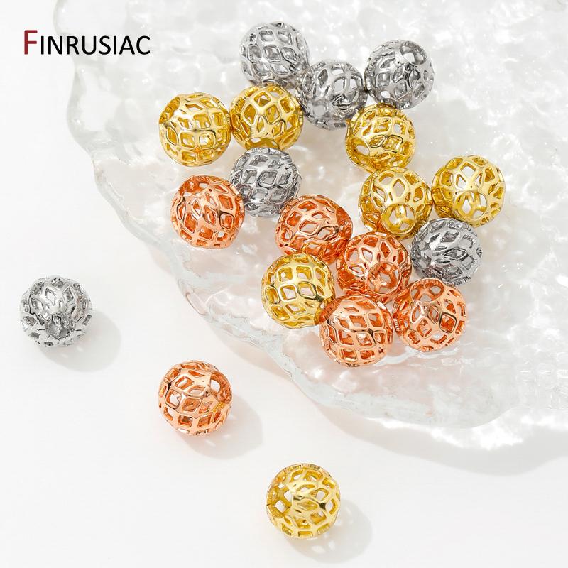 18K Gold Plated Brass Beads For Bracelets, 4/6/8mm Round Hollow Spacer Beads,Separators For Beads,DIY Jewelry Making Accessories