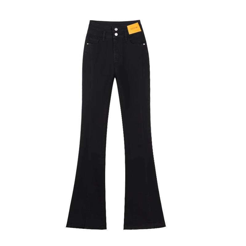 Women's High-Waist Black Micro Flare Slit Jeans - Early Spring 2025 Collection