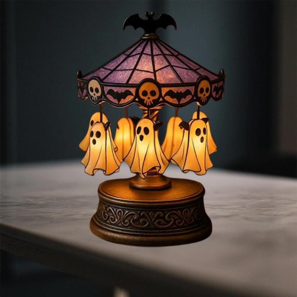 Light up Ghost Carousel Carousel Light Halloween Decorations Floating Ghost Indoor Table Decor Halloween Party Supplies for Kids