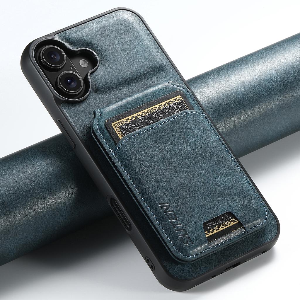 SUTENI H02 For iPhone 16 Case Waxy Texture Leather+TPU Card Slots Kickstand Phone Cover