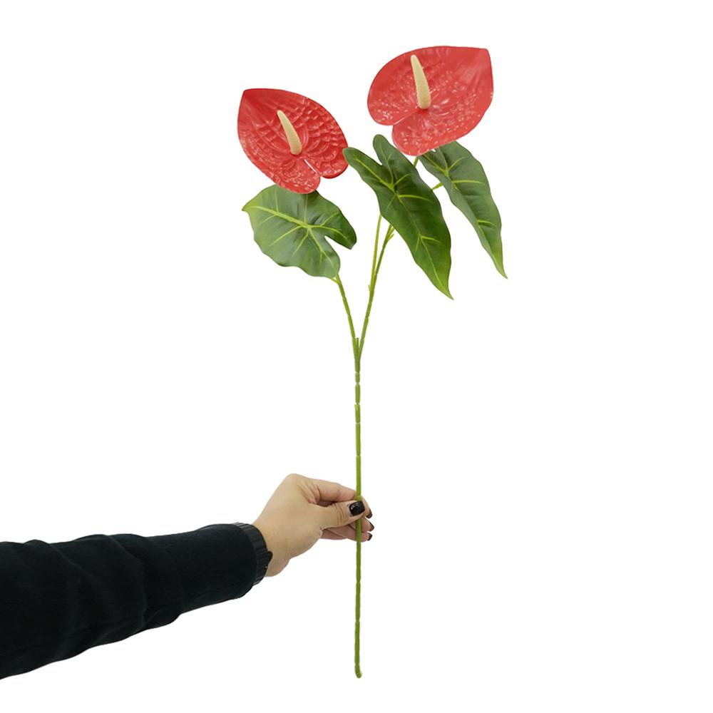 23.6inch Realistic Artificial Anthurium Lily Flowers Permanent Flower with Green Leaves for Home Decoration Wedding Bouquet