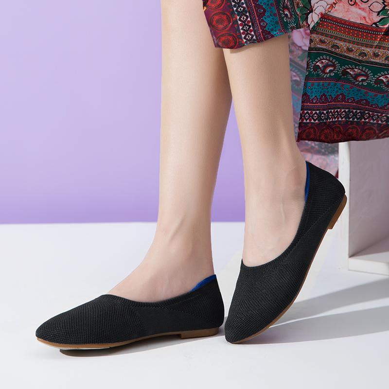 Women's Flat Shoes with Pointed Soft Knitted Sole Breathable and Comfortable Shoes Spring 2025 New Model Breathable Ballet Wome
