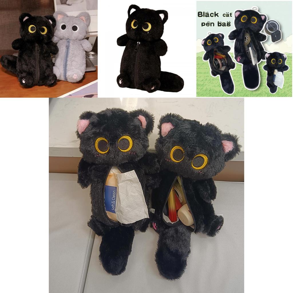 Cute Kawaii Black Cat Tissue Holder Plush Pencil Bag Versatile Makeup Pouch Gift