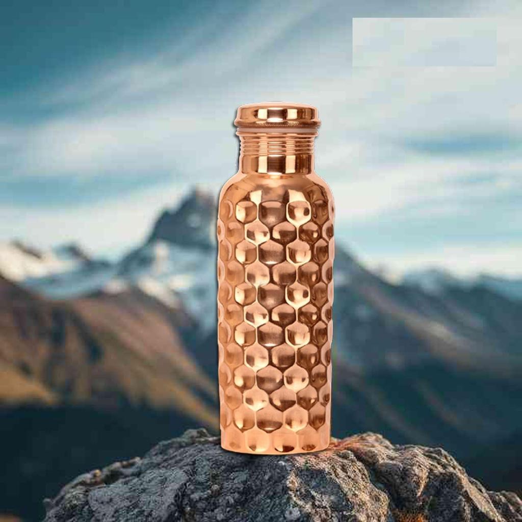 Pure Diamond Copper Water Bottle Eco-Friendly Copper Bottle for Daily Hydration - 1 Liter Capacity | Leak-Proof & Durable | Ayurvedic Health Benefits