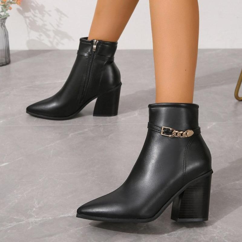 Autumn Early Winter Shoes Women Ankle Boots Pointed Toe Modern Ladies High Heels Boots Black Shoes Square Heel 8cm D215