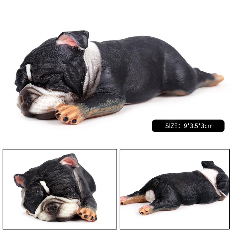 Oenux Lovely French Bulldog Animals Cute Puppy Sleep Lazy Dog Action Figures Model Figurine PVC Home Decoration Education Toy