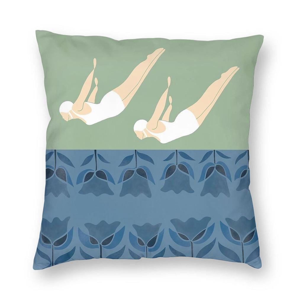 Retro Floral Swimming Pool Pillowcase Polyester Linen Velvet Creative Zip Decor Pillow Case Home Cushion Case