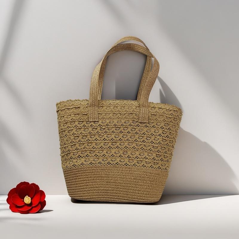 

Holiday straw bag lace woven bag large capacity tote bag women s spring and summer new seaside shoulder bag