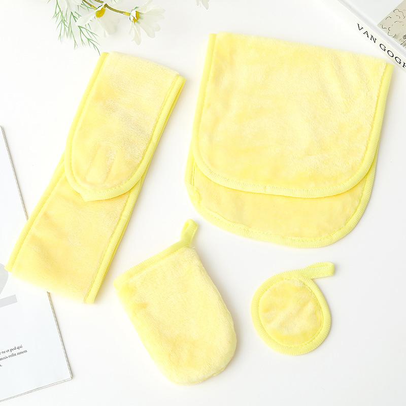 

4Pcs/Set Wide Hairband Face Cleaner Towel Set Make Up Accessories Eraser Microfiber Yoga Beauty Spa Remover Pads Reusable жовтий